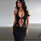 Robe fendue ajourée slim pour femmes