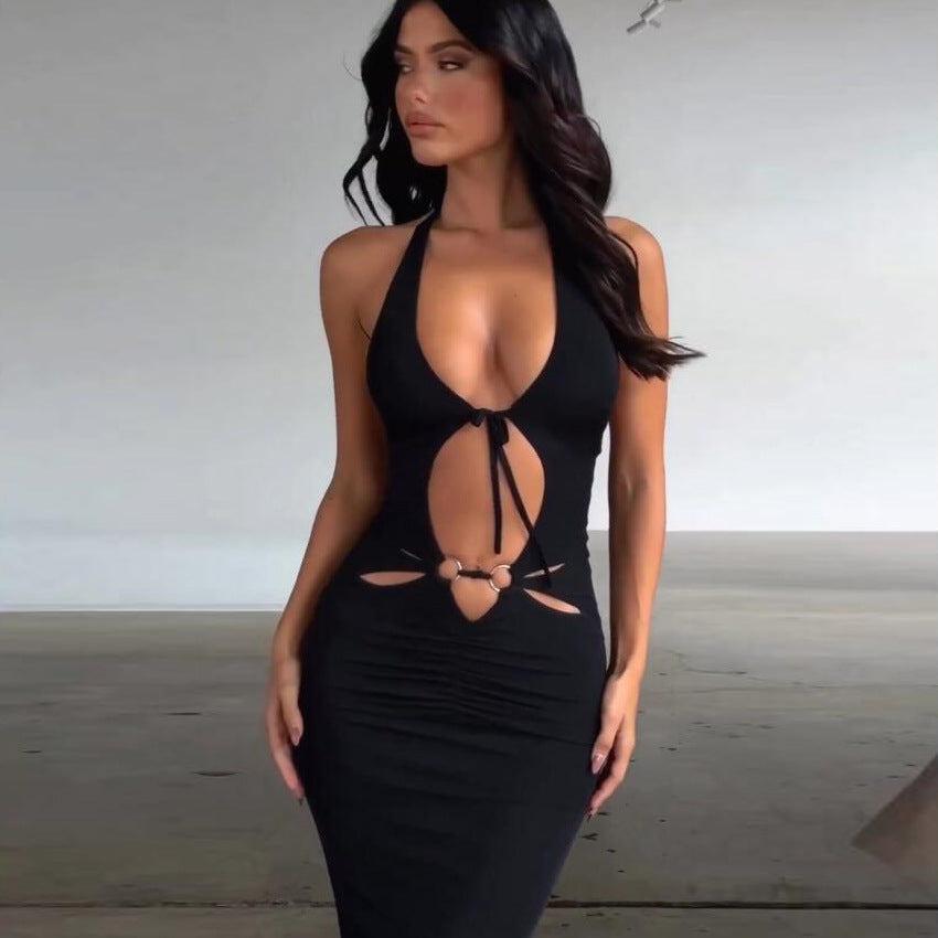 Robe fendue ajourée slim pour femmes