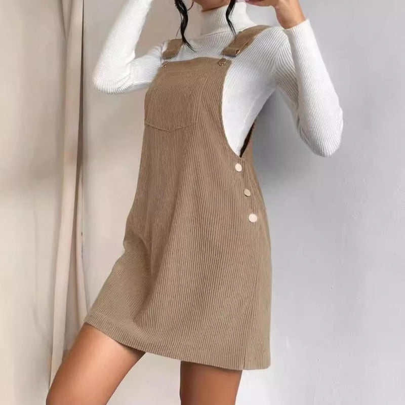 Robe salopette ample en velours côtelé sans manches pour le printemps