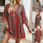 Robe bohème imprimée col en V, style décontracté pour femme