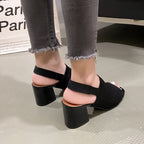 Sandales volantes tissées à talons hauts et épais pour femmes, de style européen et américain