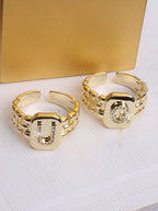 Bague chaîne maillons de bracelet de montre carrés épais en strass lettre initiale A-Z brillantes pour femme Bijoux de boutique