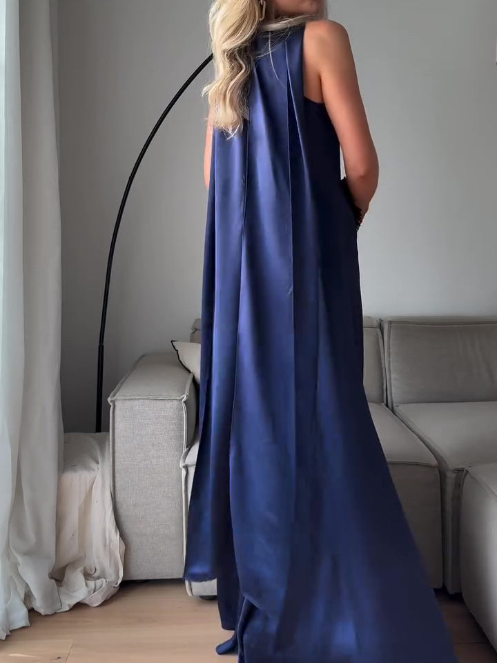Robe longue sans manches en satin bleu roi