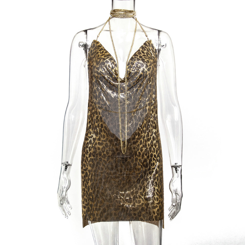 Robe Métallisée à Paillettes et Strass Femme