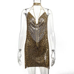 Robe Métallisée à Paillettes et Strass Femme