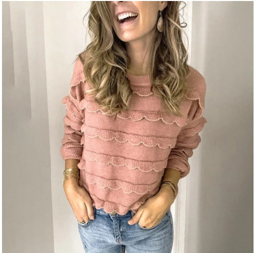 Pull décontracté pour femme à col rond et couleurs contrastantes