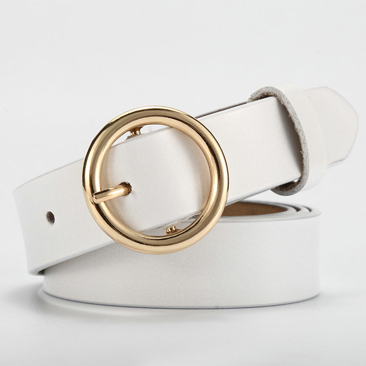 La nouvelle ceinture rétro en cuir pur pour femme, ceinture en cuir à boucle ronde, ceinture fine pour femme.