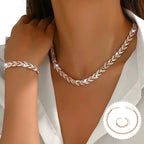 Parure Collier et Bracelet Femme avec Feuilles en Verre et Strass Élégants, Bijoux de Luxe à la Mode