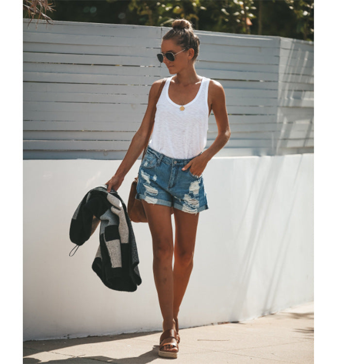 Shorts en jean déchiré pour femme