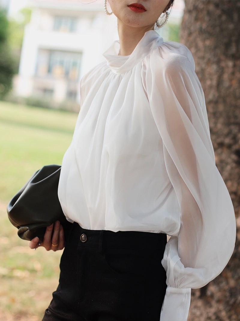 Chemisier en mousseline avec cravate, protection solaire, style occidental, petit haut pour femme