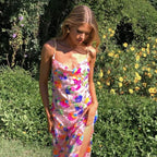 Robe fendue fleurie à sequins tendance pour femme