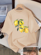 T-shirts à motif citron créatifs Femme décontracté doux hauts mode