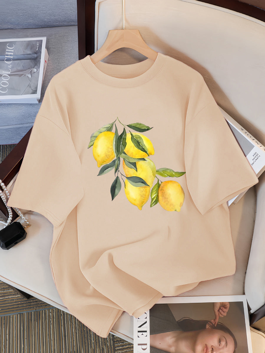 T-shirts à motif citron créatifs Femme décontracté doux hauts mode