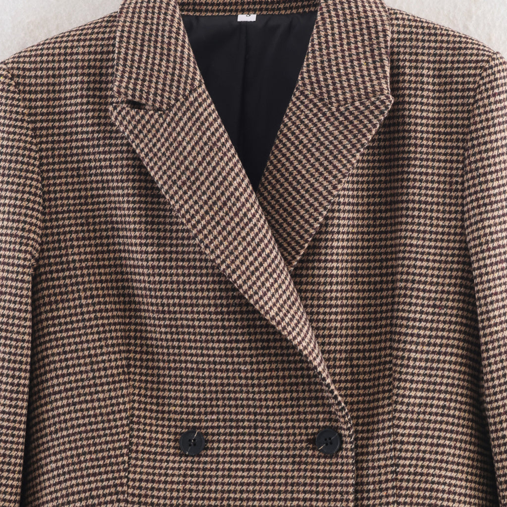 Blazer mi-long croisé pied-de-poule pour femme