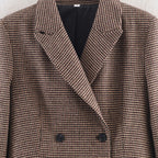 Blazer mi-long croisé pied-de-poule pour femme