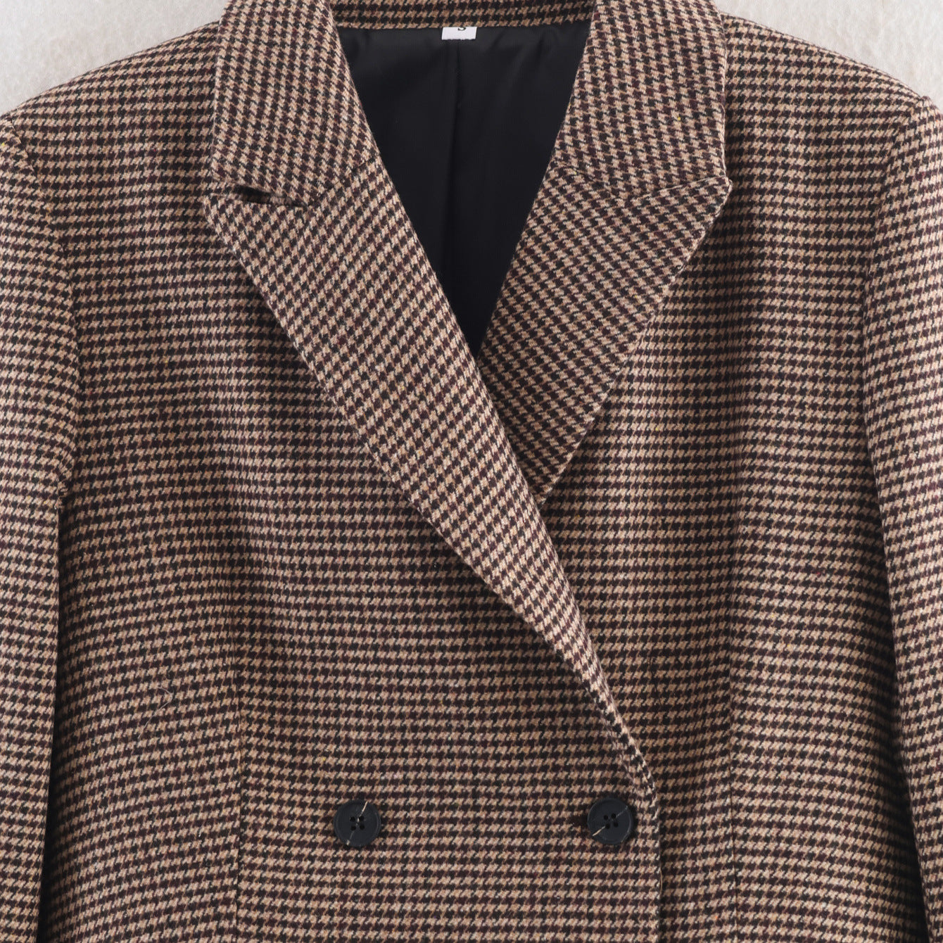 Blazer mi-long croisé pied-de-poule pour femme