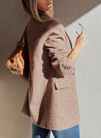 Blazer à revers pied-de-poule marron