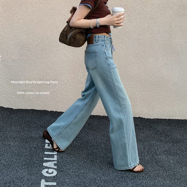 Jeans droits taille haute bleu clair pour femme