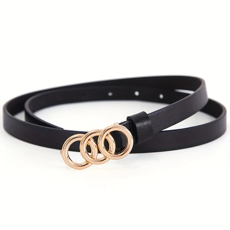 Ceinture fine à 3 anneaux pour femme, style rétro minimaliste