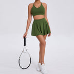 Ensemble deux pièces de course décontracté avec brassière et jupe, respirant, pour le tennis