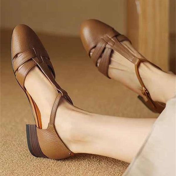 Sandales Rétro en Cuir Souple d'Agneau pour Femmes