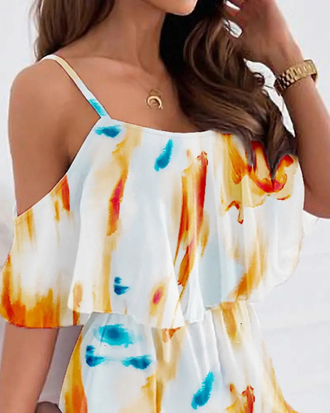 Robe bandeau à épaules dénudées en mousseline imprimée Main Image