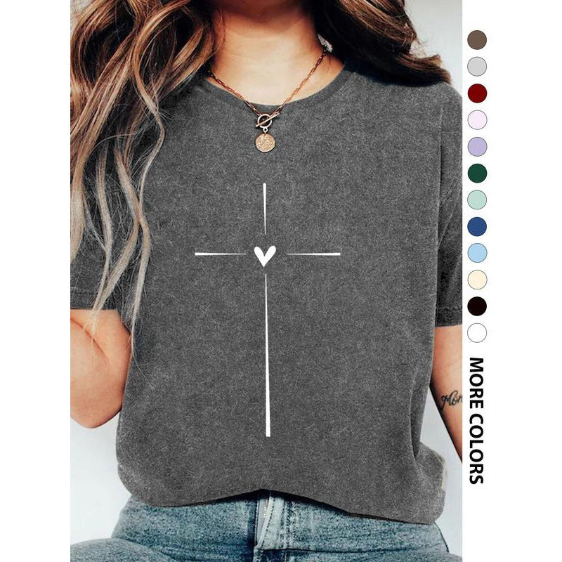 T-shirt ras du cou à motif cœur croisé pour femme