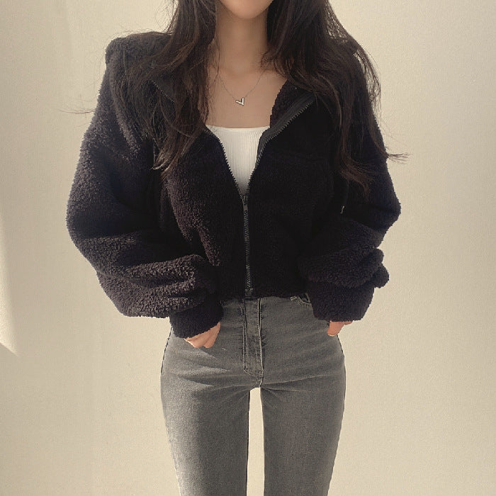 Pull à capuche blanc en laine d'agneau pour femme