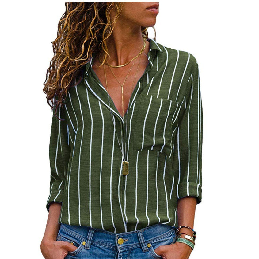 Fashion Multicolor Striped Long-Sleeved Shirt Women