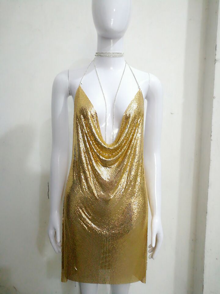 Robe Métallisée à Paillettes et Strass Femme