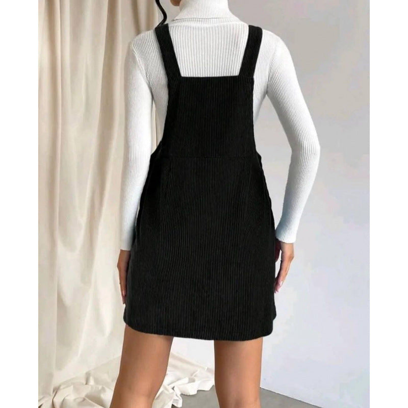 Robe salopette ample en velours côtelé sans manches pour le printemps
