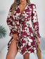 Robe trapèze à manches longues à ourlet festonné et imprimé floral pour femme