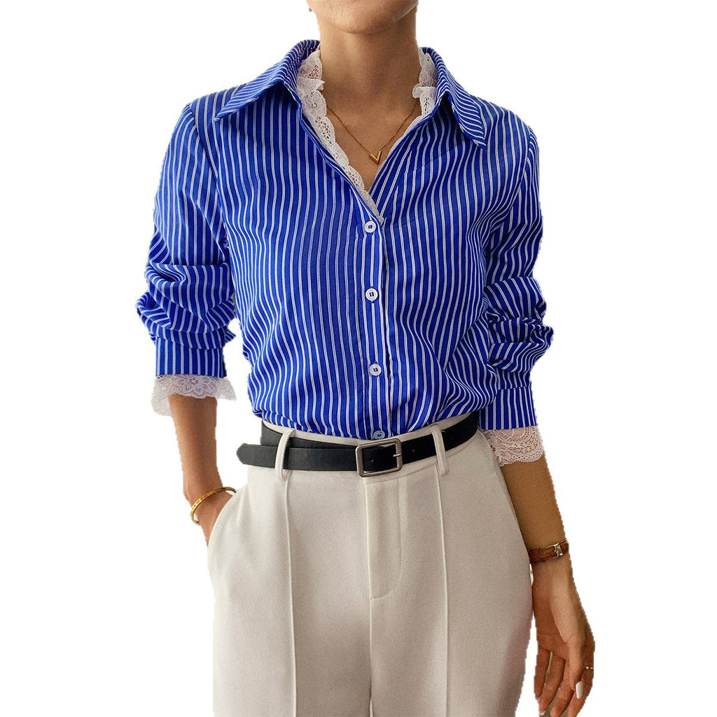 Chemise rayée à manches longues boutonnée pour femme