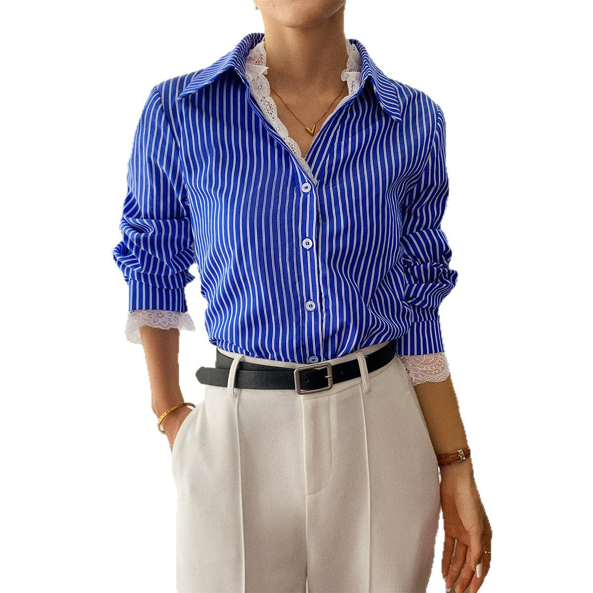Chemise rayée à manches longues boutonnée pour femme
