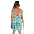 Robe Trapèze sans Dos Imprimé Feuilles Manches Tendance
