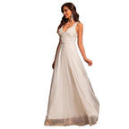 Robe de mariée en dentelle de gaze à col en V blanc princesse