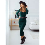 Robe Midi Femme en Maille Couleur Unie