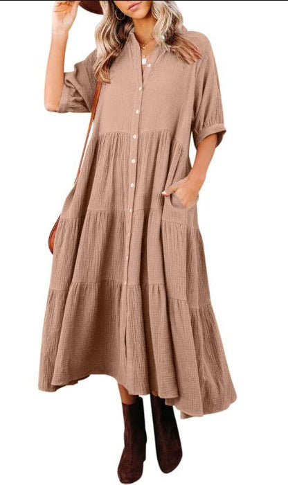 Robe décontractée boutonnée à manches longues pour femmes