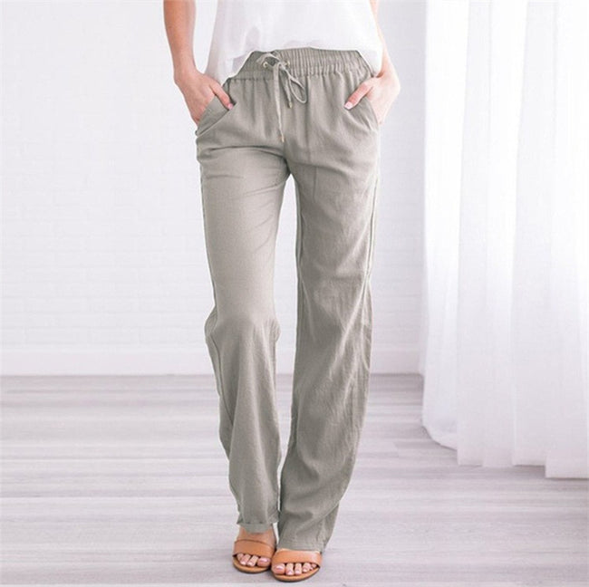 Pantalon décontracté taille élastique de couleur unie pour femme – Commerce extérieur Main Image