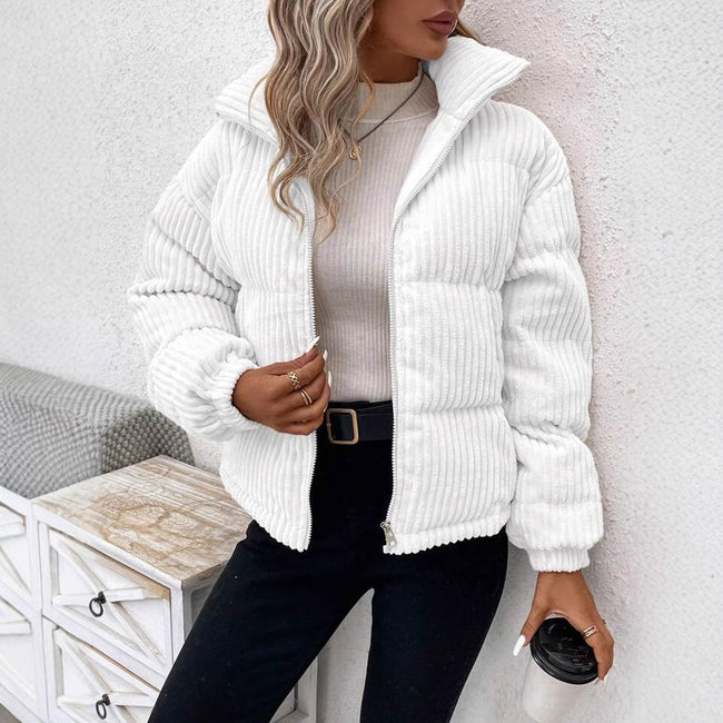 Manteau court en velours côtelé épais grande taille pour femme Hover Image