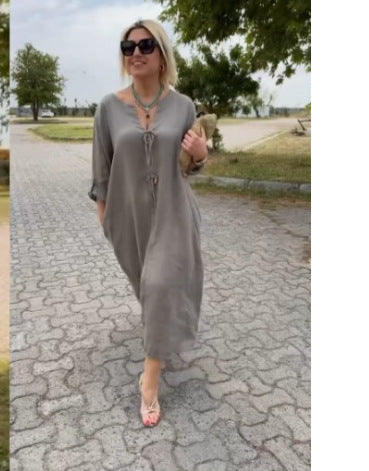 Robe simple décontractée de couleur unie pour femme