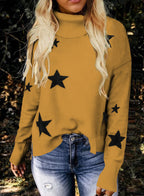 Pull tricoté pour femme, motif XINGX, col roulé, manches longues
