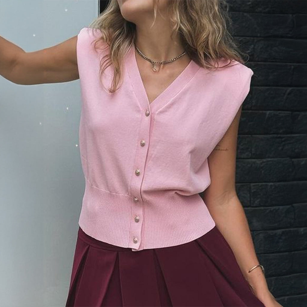 Gilet T-shirt uni à boutons de loisirs pour femmes