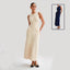 Robe longue élégante en tricot sans manches avec col rond, vêtement féminin