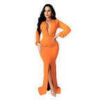 Robe de soirée moulante à col en V pour femme grande taille