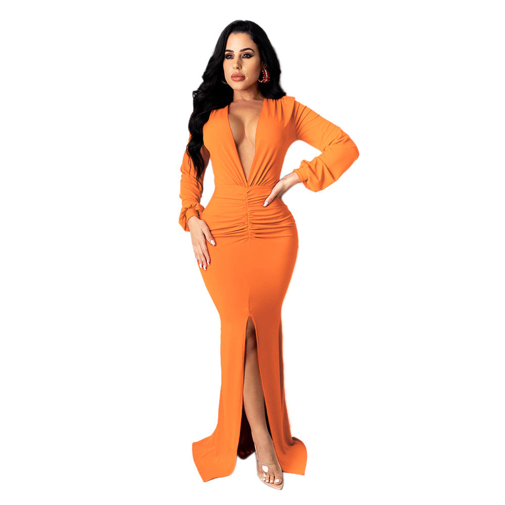 Robe de soirée moulante à col en V pour femme grande taille