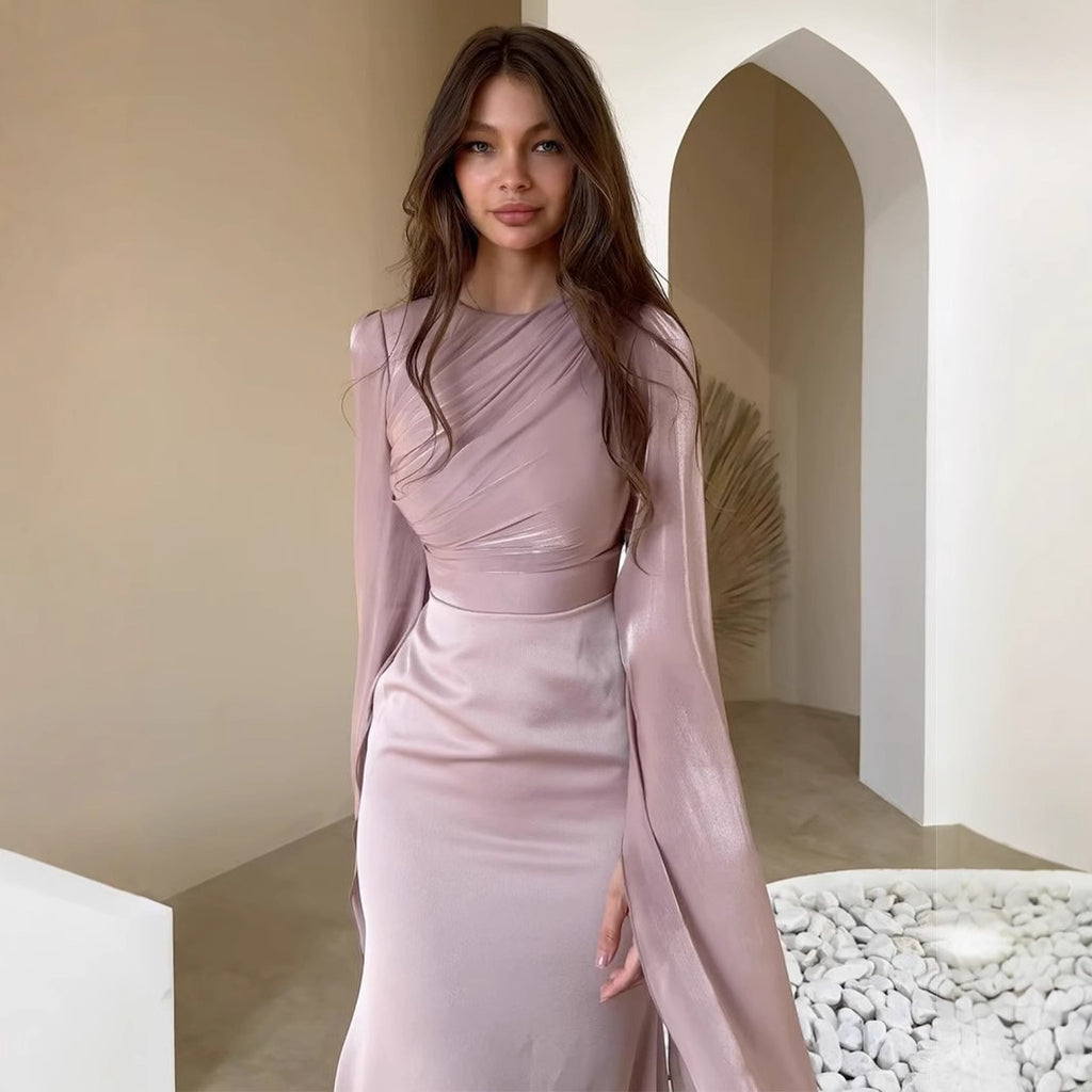 Robe en polyester à manches longues pour femmes