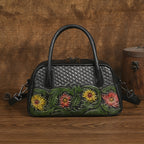 Sac à bandoulière en cuir pleine fleur, style ethnique rétro, pour femmes