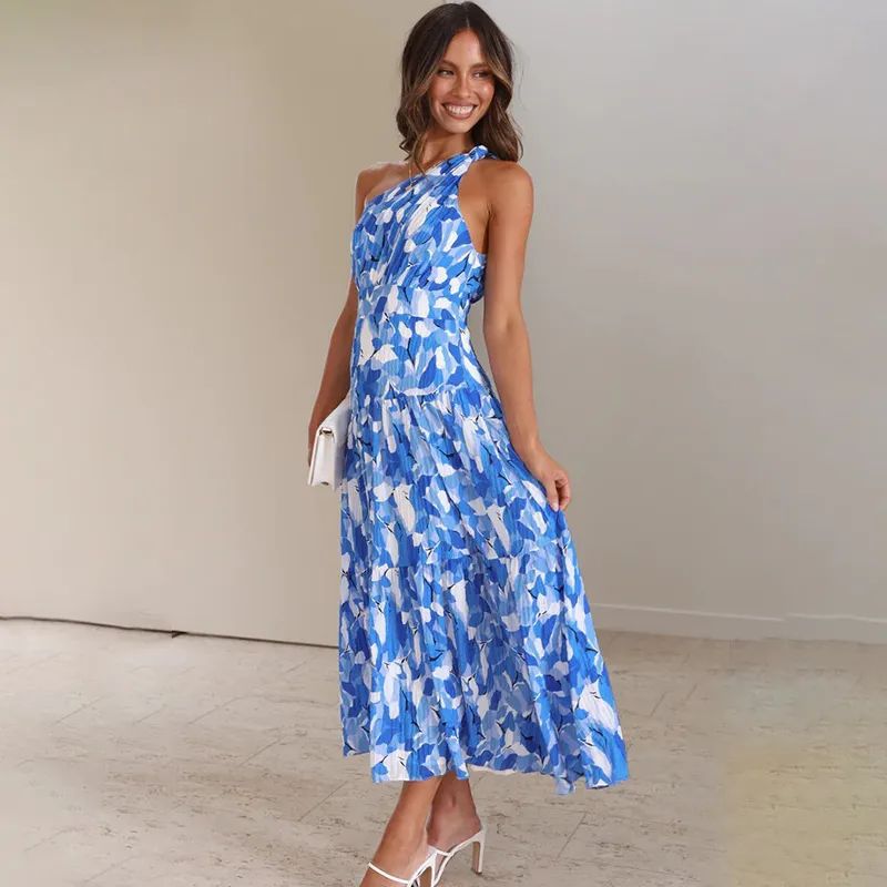 Robe d'été dos nu imprimée à épaules dénudées