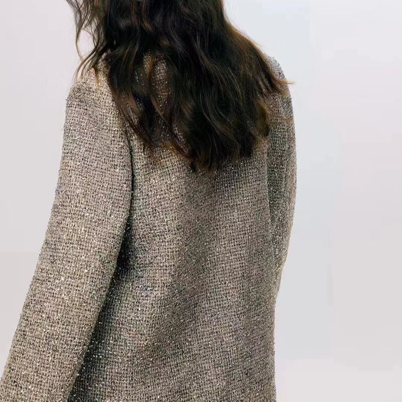 Elegant Silver Classic Style Spring Shiny Silver Blazer